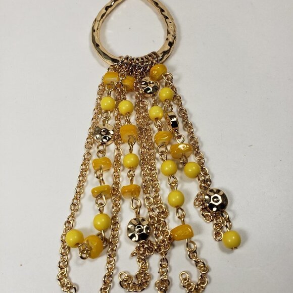 Gold Teardrop Infinity Tassel Necklace — Multi‑Strand Yellow Bead Accent Pendant - Picture 8 of 11